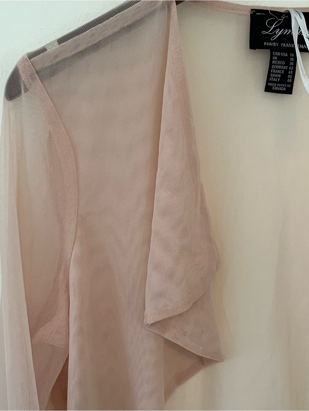 Women’s Sheer Mesh Pink Shrug Bolero Sz. M Balletcore Crop Waterfall Longsleeve - Picture 6 of 8